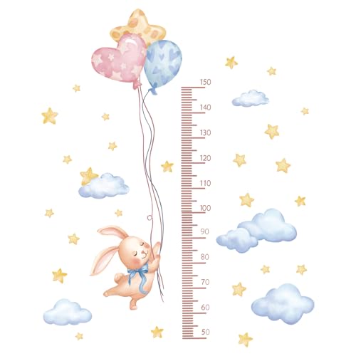 FUFUQUARE Pegatinas de Pared Medidor de Estatura Infantil Acuarela, Adhesivos Pared Decorativo Conejo y Globos Vinilos para Habitación Bebé Niños Dormitorio Guardería