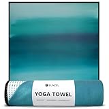 Eunzel Hot Yoga Towel, Non Slip Yoga Mat Towel Sweat Absorbent Printed Yoga Towel with Grip Dots for Hot Yoga, Pilates and Workout 72"x 24", Teal Flow