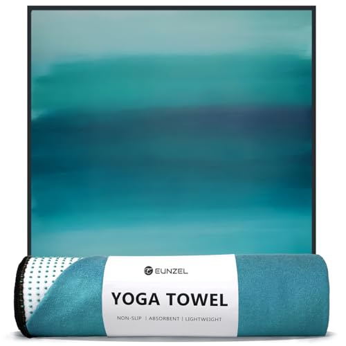 Eunzel Hot Yoga Towel, Non Slip Yoga Mat Towel Sweat Absorbent Printed Yoga Towel with Grip Dots for Hot Yoga, Pilates and Workout 72"x 24", Teal Flow by Eunzel - Used condition - US$23.50