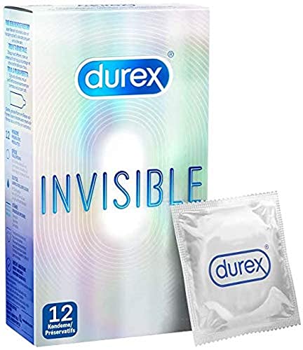 Condones invisibles Durex, Condones extra delgados para una sensación intensa mientras se comparte el amor - 1 paquete (1 x 12 piezas)