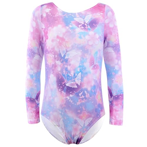 Catálogo para Comprar On-line Ropa de Gimnasia para Niño de esta semana. 49 XiaoMoSha - Maillot de gimnasia para niñas, de manga larga para niños, ropa de baile, con diseño de arcoíris y sirena, con cintas, Mariposa, 160 cm(11-12 Años)