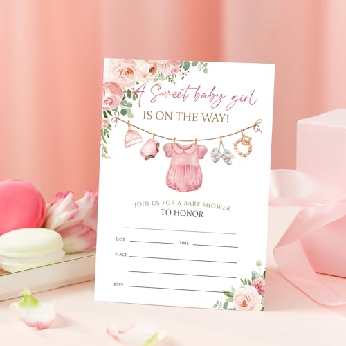 Tarjetas de papel de invitación de fiesta rosa con calcomanías redondas y sobres de alta consistencia 6