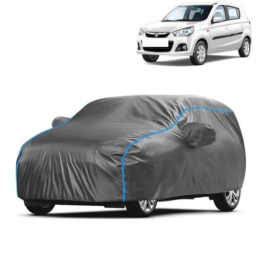 Image of Kerwa Car Body Cover Waterproof with Maruti Suzuki Alto K10, Dust & UV Resistant All-Weather Proof Full Body Cover, Grey with Blue Lining, Triple Stitched Elastic Bottom with Mirror Pocket
