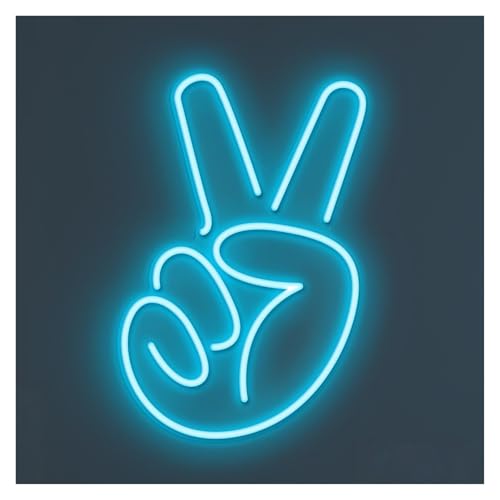 Image of SHOUXI Sign Lamp Victory Hand Neon Sign Handmade, Suitable for Studio Wall Decor with Brightness Adjustable 44cm(Ice Blue)