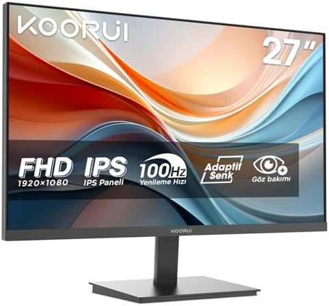 KOORUI E2711F 27 inç Monitör Full HD, 100 Hz, 5ms, Göz Konforu, s RGB%99 Farbumfangs, (1920 x 1080, HDMI, VGA, Neigbar, VESA 75x75) — Amazon ürün görseli