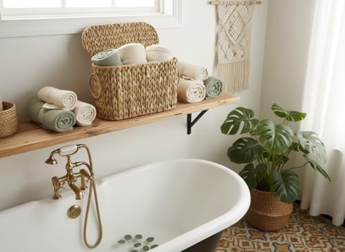 Coeusy Toilet Paper Basket with Lid,Wicker Basket for Bathroom Organizers and Storage,Holds Up to 6 Mega Rolls, Decorative Hand-Woven Rattan Bathroom Decor Accessories,Natural Water Hyacinth - Image 5