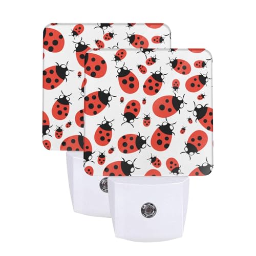 Image of Ladybug Cartoon LED Plug-in Night Lamp 2 Piece Set, Auto Sensor Nightlights Set of 2 for Bedroom Bathroom
