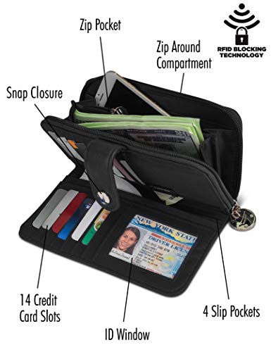 Nautica Be Shore Womens Wallet Rfid Blocking Zip Around Clutch (Black (Buff)) #TOP1