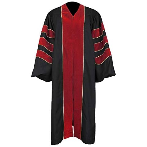 Newrara Deluxe Doctoral Graduation Gown,Doctoral Regalia Gown with Gold Piping - Red - Medium Cover