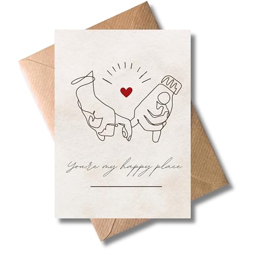 WBdesignz süße Liebe Karte mit Umschlag - Geschenkkarte zum Valentinstag Jahrestag - Youre my happy place - romantische Liebeskarte mit Line Art Hände Herz - Liebesgeständnis für Paare (DIN A6)