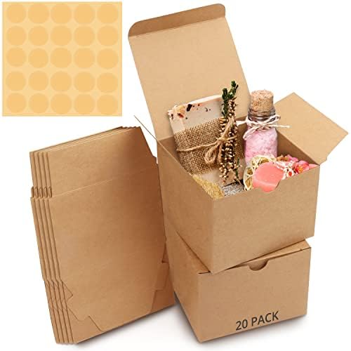 Belle Vous Brown Kraft Gift Boxes (20 Pack) - Box Measures 12 x 12 x 9cm (4.72 x 4.72 x 3.54 inches) - Easy Assemble Presentation Favour Present Box - Parties, Birthdays, Weddings, Holidays