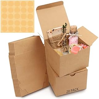 Belle Vous Brown Kraft Gift Boxes (20 Pack) - Box Measures 12 x 12 x 9cm (4.72 x 4.72 x 3.54 inches) - Easy Assemble Presentation Favour Present Box - Parties, Birthdays, Weddings, Holidays