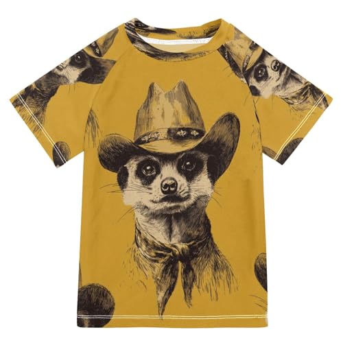 Boys Short Sleeve T-Shirts Ferrets Meerkats Cowboy Rashguard Kids Swim Shirts Sun UPF 50+