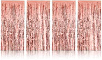 JUNEJA Enterprises Rose Gold_3 Foil Curtains 3 X 6 Ft for Birthday Decoration 4 Foil Curtain for Decoration - Striped,Golden Birthday,Anniversary,Bachelorette, Bridal Shower ,Decoration