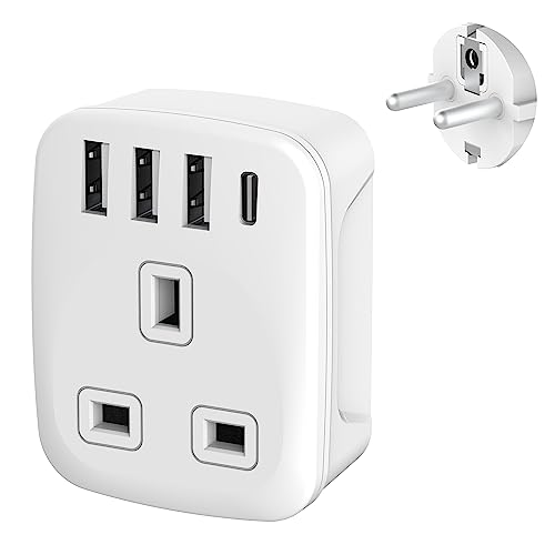 European Plug Adapter,Uk to European Plug Adapter,Travel Adapter Uk to Europe with 4 USB Ports
