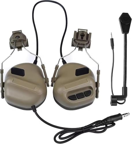 ACEXIER Auriculares tácticos sin captación, reducción de ruido, para caza, comunicación CS, intercomunicador, con PTT (Khaki)