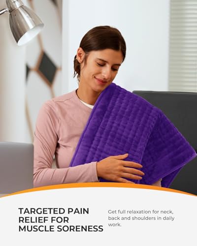 Image of Heating Pad for Back Pain Relief & Cramps, CooCoCo Heating Pads with Auto Shut Off, 6 Heat Settings Electric Heated Pad, 18 inchx33 inch, Purple