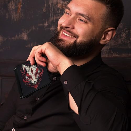 Japanese Kitsune Fox Soft PU Leather Bifold Wallet, Coin Purse Credit Pass Case, Durable Card-Holder Slim Billfold for Men Woman Money Storage4