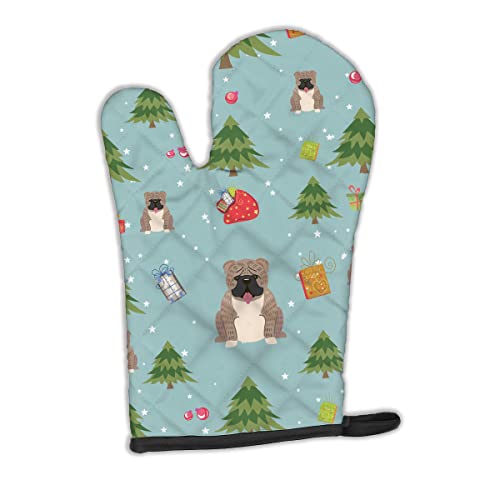 Caroline's Treasures BB4786OVMT Christmas English Bulldog Grey Brindle Oven Mitt Heat Resistant Thick Oven Mitt for Hot Pans and Oven, Kitchen Mitt Protect Hands, Cooking Baking Glove