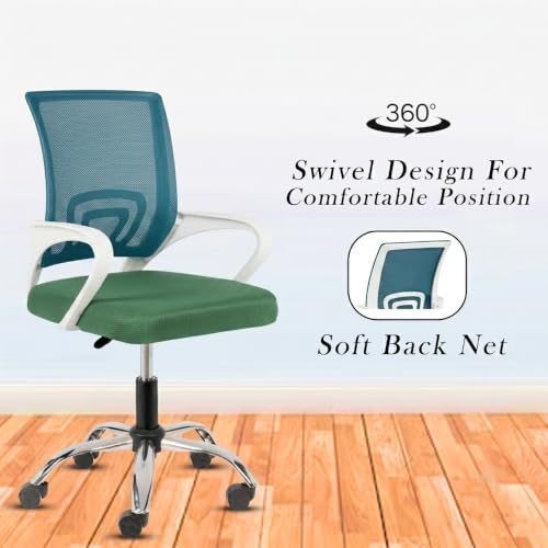 Image of Casa Copenhagen Mesh Mid Back Office /Study /Computer /Revolving /Desk Chair for Work from Home -Metal Base, Height Adjustable Seat - Green & White Handle