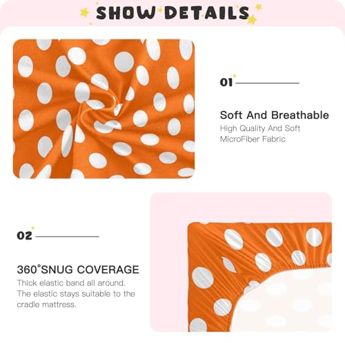 Image of Baby Crib Sheet Orange White Polka Dots Crib Mattress for Boys and Girls Playard Sheet Soft Breathable Fitted Baby Mattress Cover 52x28in