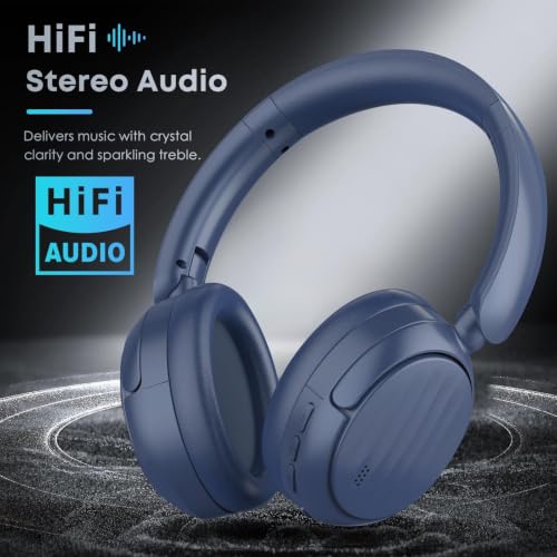 Image of Bluetooth Headphones with Active Noise Cancelling (ANC), Wireless Over Ear Bluetooth Headsets with 35H Playtime, HiFi Stereo Foldable Headphones with Foam Ear Cups for Sports, Travel, Blue
