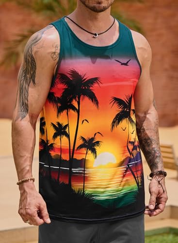 Image of VOGSTART Mens Hawaiian Beach Tank Tops Summer Vacation Muscle Top Graphic Sleeveless Shirts (S-3XL)