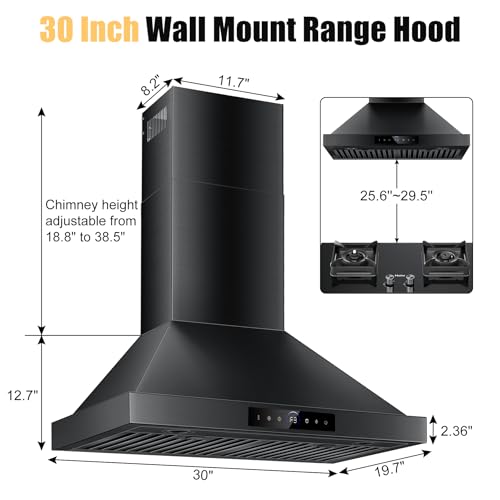Image of 30 inch Range Hood Wall Mount, 1200 CFM with 4-Speed Gesture Sensing & Touch Control, Stainless Steel Ducted Kitchen Stove Vent Hoods with 2 LED Lights, Time Setting, Dishwasher-Safe Baffle Filters