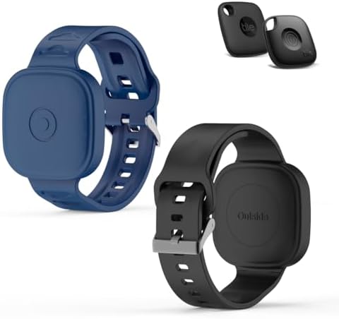 2-Pack Case for Tile Life360 Mate (2024)，Soft Waterproof Silicone Bracelet for Tile Life360 Mate GPS Tracker，Adjustable Strap， for Kids/Child/Teen (Black + Dark Blue)