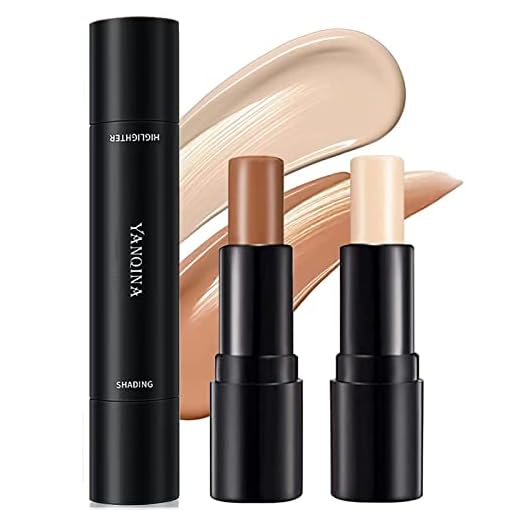 2022 Upgrade Contour Stick, Concealer Highlighter Stick, 2 in 1 Double-Headed Cream Bronzer Contour Stick, Professional Waterproof Face Body Contour Makeup (#01 Ivory+dark brown)