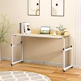 Überbetttisch mit Rollen, höhenverstellbar und längenverstellbar, rollbarer medizinischer Schreibtisch für Laptop und Essens-Tablett, tragbarer Nachttisch-Arbeitsplatz