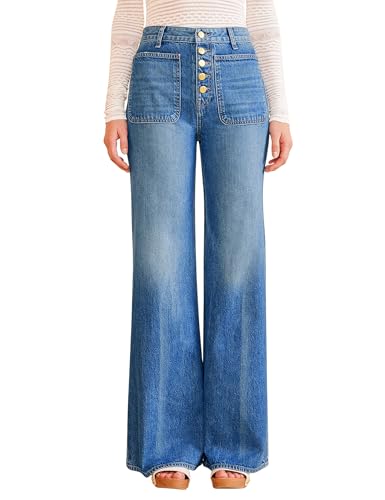 Wide Leg Jeans for Women High Waisted Stretchy Flare Trendy Straight Leg Button Fly Fall Baggy Jeans with Pockets2