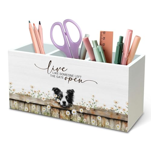 DILSJ Border Collie Inspirational Pen Pencil Holder Organizer for Desk,