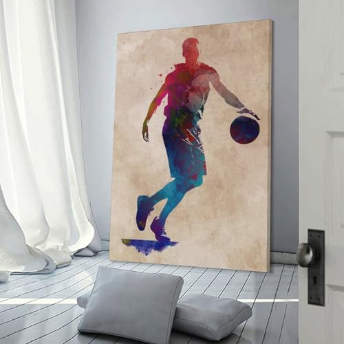 Affiche d'art aquarelle de joueur de basket-ball défilement toile salon