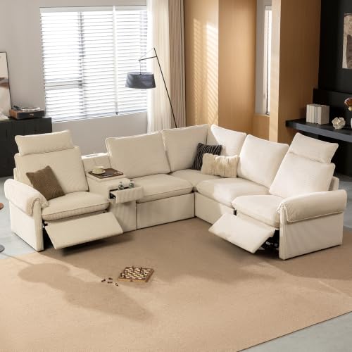 Image of CHIC HOUSE 117 inch 5-Seat L-Shaped Power Reclining Sectional Couch, Beige
