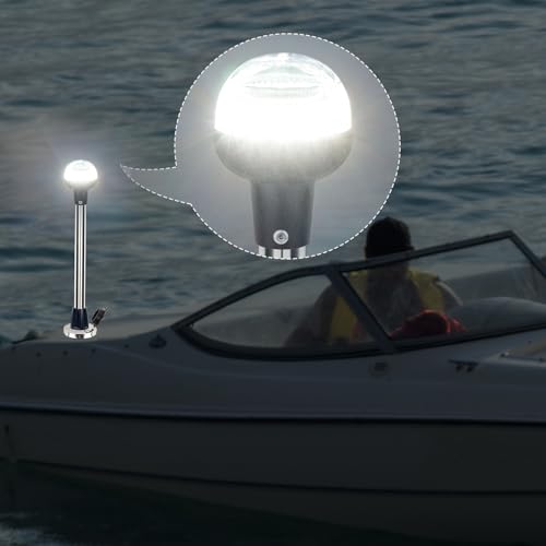 Image of Anchor Light Boat Stern Light LED Marine Navigation Lights USCG 2 NM All Round White Stainless Steel 2 Pin Detachable Plug in 12 Volts (Flush Mount Base, 12 Inches)