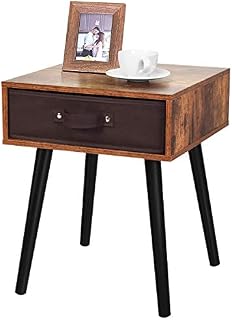 CASART Bedside Table, Industrial Nightstand End Table with Removable Fabric Drawer, Solid Wood Legs Sofa Side Table for Bedroom Living Room Office (1, 40 x 40 x 50cm)