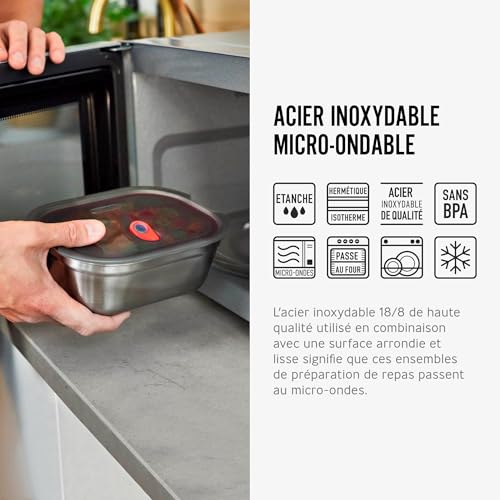 BLACK + BLUM Boîtes Alimentaires En Inox avec Couvercle | 900 ml x 3 – vue 3