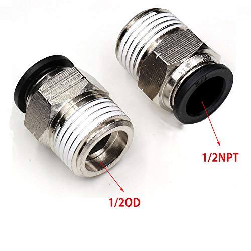 Push to Connect Air Fittings 1/2,CEKER PC 1/2 Inch Od Tube x 1/2" NPT Male Thread air line Quick Connect air Hose Fittings Pneumatic Fitting Push Lock Fit Connector 2Pack