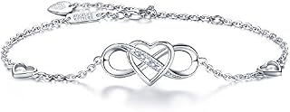 925 Sterling Silver Infinity Bracelet  Billie Bijoux Forever Love Infinity Heart White Gold Plated Diamond Adjustable Bracelet Best Gift for Women Girls