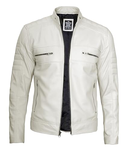 Image of fjackets Leather Jacket Men Real Lambskin - Cafe Racer Moto Style, Stand Collar Zip Up Jacket