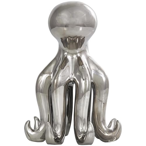Image of Deco 79 Ceramic Octopus Decorative Sculpture Standing Home Decor Statue, Accent Figurine 6 inch x 6 inch x 8 inch, Silver