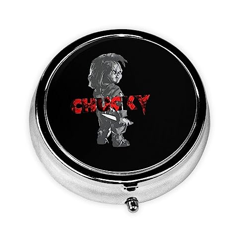 ピルケース チャッキー チャイルドプレイ ホラー映画 携帯用 薬ケース 金属 くすりいれケース ピルボックス 薬箱 コンパクト 薬ポーチ 薬入れ おしゃれ 1日3回 かわいい 小型 丸型 小さい コンパクト 持ち運びやすい 小分け 仕切り付き 小物入れ 老