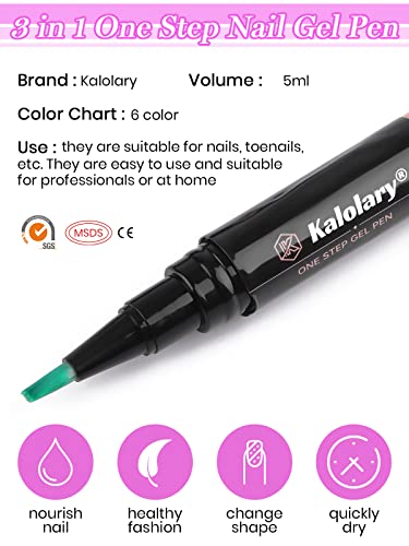 Kalolary 6 Colors Nail Polish Pen, 3 In 1 One Step Nail Gel Pen Brush (No Need Base And Top Coat) For Nail Art Diy Drawing Polish Pen Diy Home Salon #TOP2