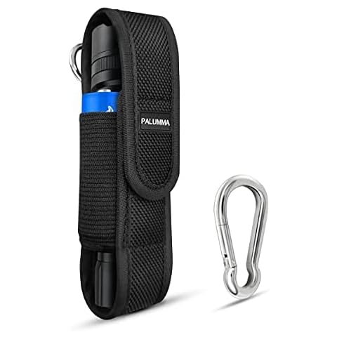 PALUMMA Nylon Flashlight Pouch Holster with Carabiner, Flexible Adjustment Flashlight Belt Holder for Most Brands Size Up to 7 inches Black Cover