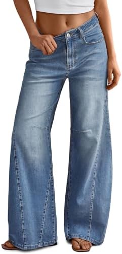 Trendy Queen Women's High Waisted Wide Leg Barrel Jeans Stretch B...