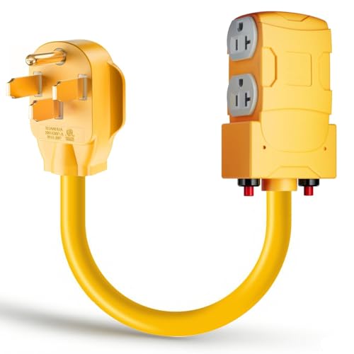 LBSC 50 Amp to 20 Amp RV Adapter - NEMA 14-50P to 4 x 5-20R/15R Outlet, 50A to 110V Power Splitter with 20A Breaker, 4-Prong to Multiple Household Outlets for RV, Generator & Camping, ETL Listed,1.5FT