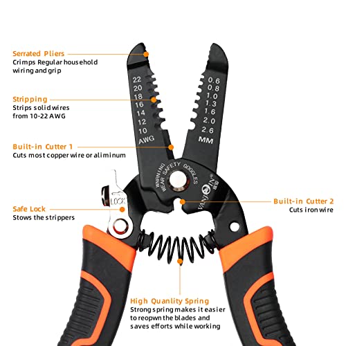 Wire Stripper Cutter Stripping Cutting Pliers, Vanjoin 7 Inch Wire Strippers Cutter, Multi-Functional Steel-Made Wire Stripping Cutting Hand Tool For 10-22 Awg (Wire Stripper) #TOP2