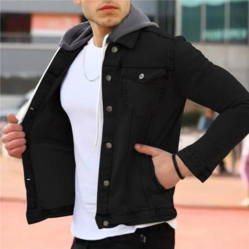 JEShifangjiusu Men'S Denim Hoodie Military Jacket Casual Slim Fit Button Down Jeans Coat Fashion Winter Denim Trucker Jacket4
