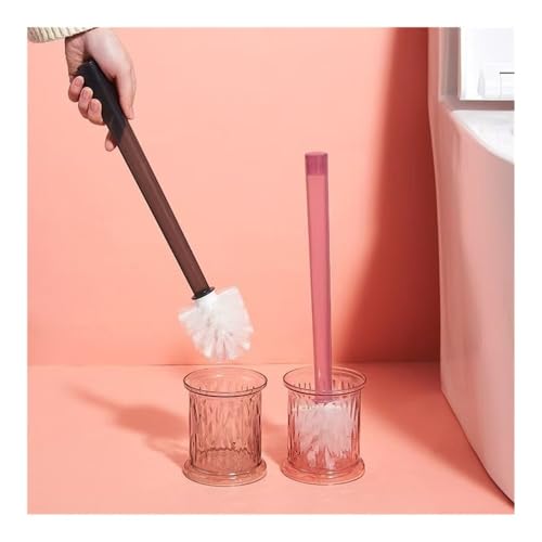 Brosse de toilette à manche long et base rose transparente pour sols de WC